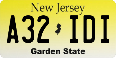 NJ license plate A32IDI