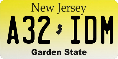NJ license plate A32IDM