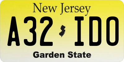 NJ license plate A32IDO