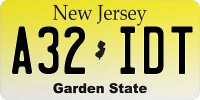 NJ license plate A32IDT
