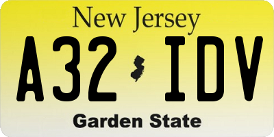 NJ license plate A32IDV