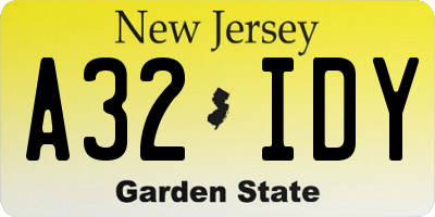 NJ license plate A32IDY