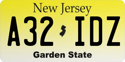NJ license plate A32IDZ
