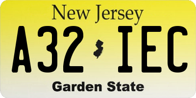 NJ license plate A32IEC
