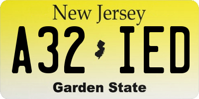 NJ license plate A32IED