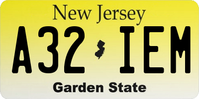NJ license plate A32IEM