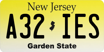 NJ license plate A32IES