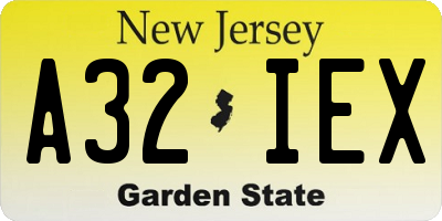 NJ license plate A32IEX