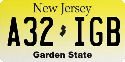 NJ license plate A32IGB