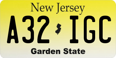 NJ license plate A32IGC