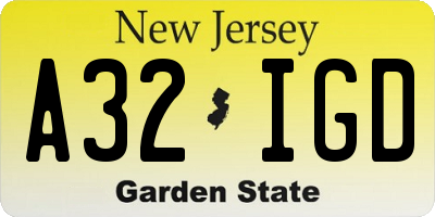 NJ license plate A32IGD