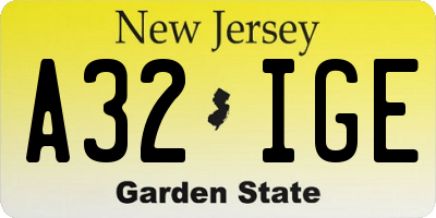 NJ license plate A32IGE