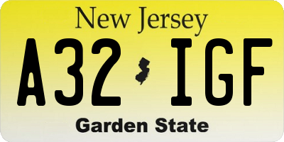 NJ license plate A32IGF