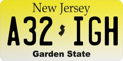 NJ license plate A32IGH