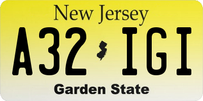 NJ license plate A32IGI