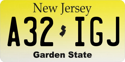 NJ license plate A32IGJ