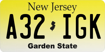 NJ license plate A32IGK