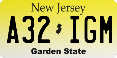 NJ license plate A32IGM