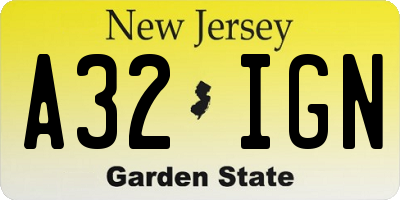 NJ license plate A32IGN