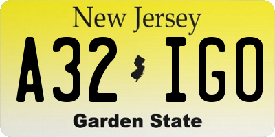 NJ license plate A32IGO