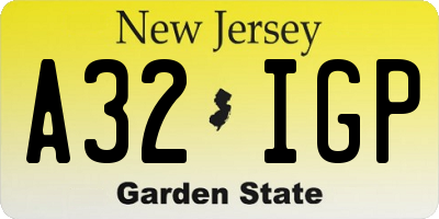 NJ license plate A32IGP