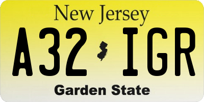 NJ license plate A32IGR