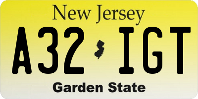 NJ license plate A32IGT