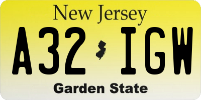 NJ license plate A32IGW