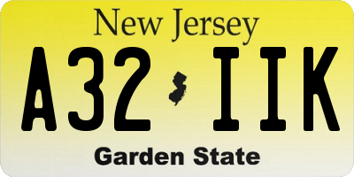 NJ license plate A32IIK