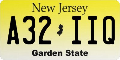 NJ license plate A32IIQ