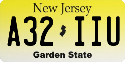 NJ license plate A32IIU