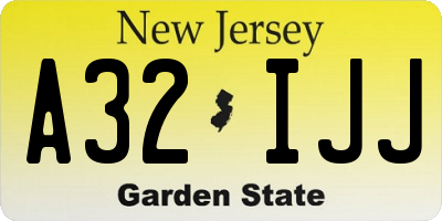 NJ license plate A32IJJ