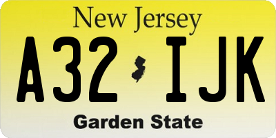 NJ license plate A32IJK