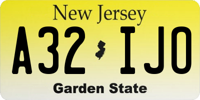 NJ license plate A32IJO