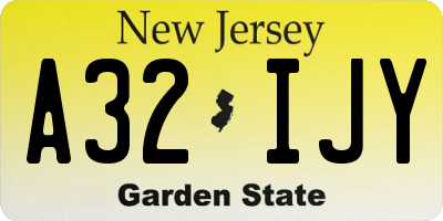 NJ license plate A32IJY