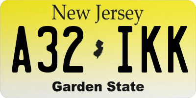 NJ license plate A32IKK