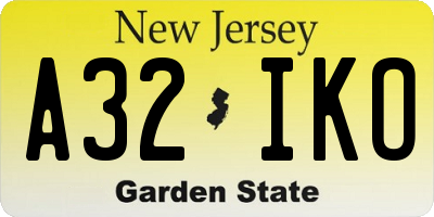 NJ license plate A32IKO
