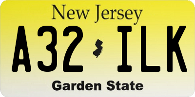 NJ license plate A32ILK