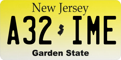 NJ license plate A32IME