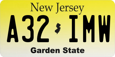 NJ license plate A32IMW