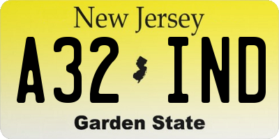 NJ license plate A32IND