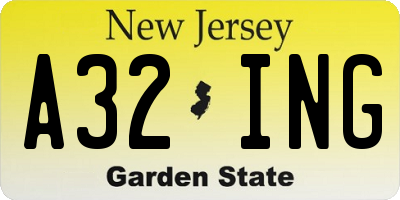NJ license plate A32ING