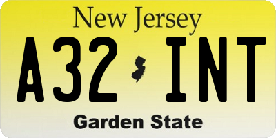 NJ license plate A32INT