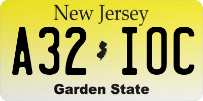 NJ license plate A32IOC