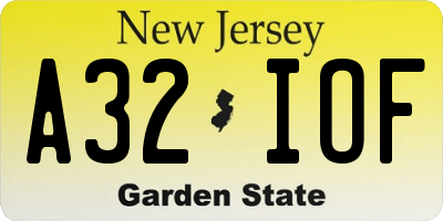 NJ license plate A32IOF