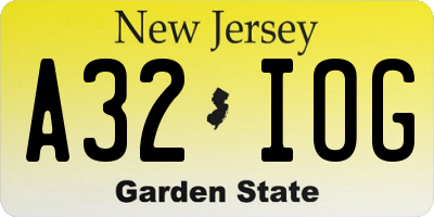 NJ license plate A32IOG