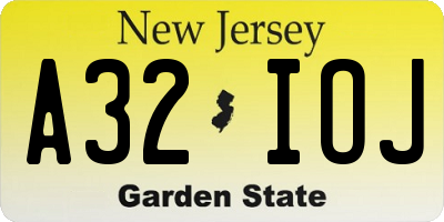 NJ license plate A32IOJ