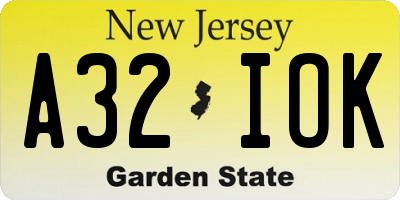 NJ license plate A32IOK