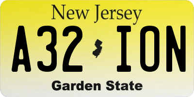 NJ license plate A32ION