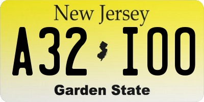 NJ license plate A32IOO